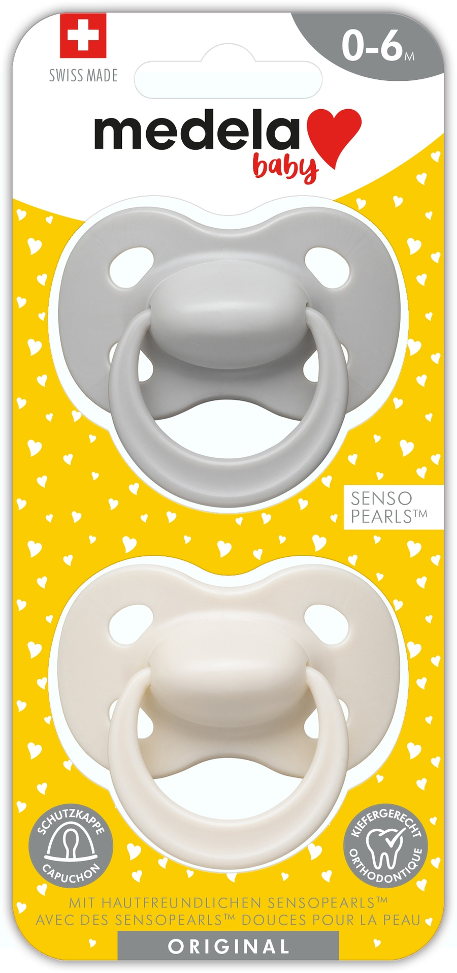 MEDELA Schnuller Set 2x Original Grau Beige Night Signature + Schnullerkette 0-6