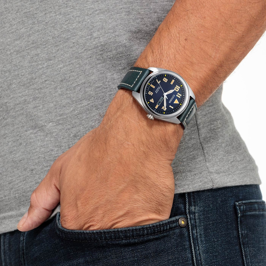 CITIZEN Herren Armbanduhr BM8560-45LE Eco-Drive Titan 42 mm Lederarmband B-Ware