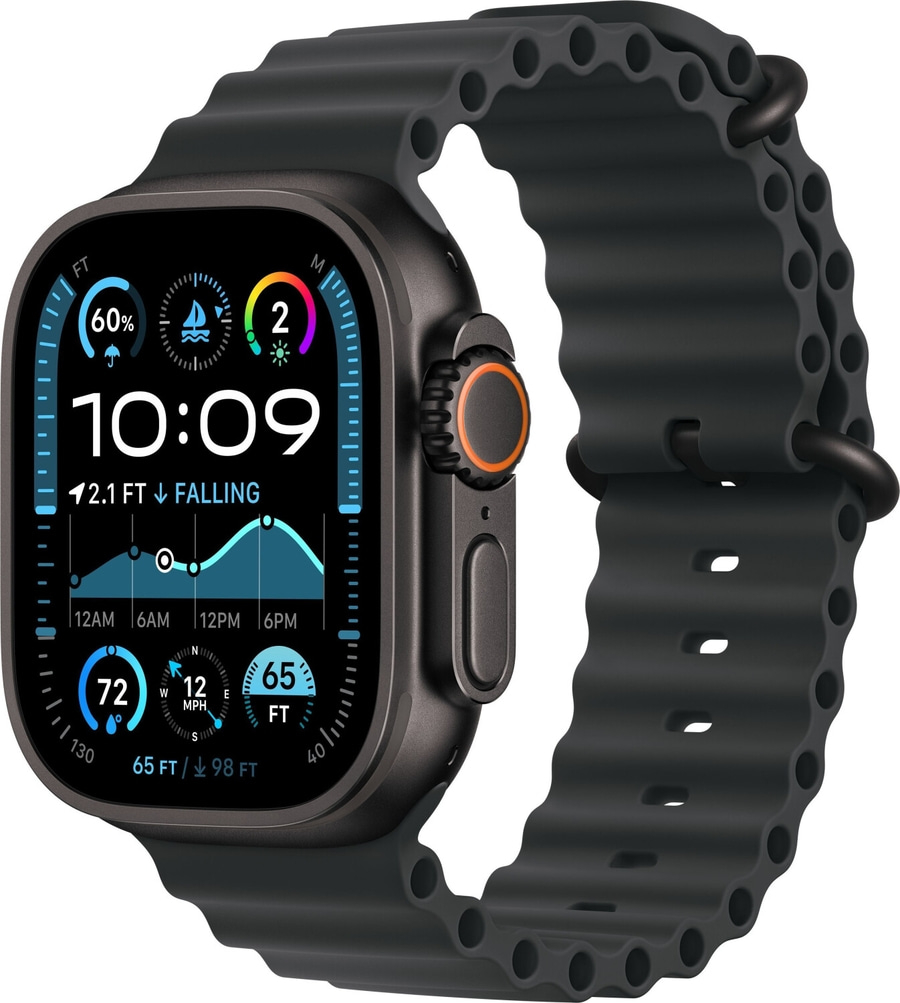 Schwarze Smartwatch mit Display, Uhrzeit, Wetter und Armband