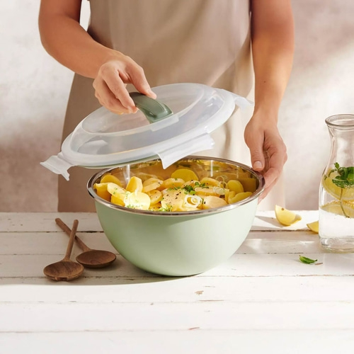 BETTY BOSSI Edelstahlschüssel mit Transportdeckel Rührschüssel Salat Ø 27 cm