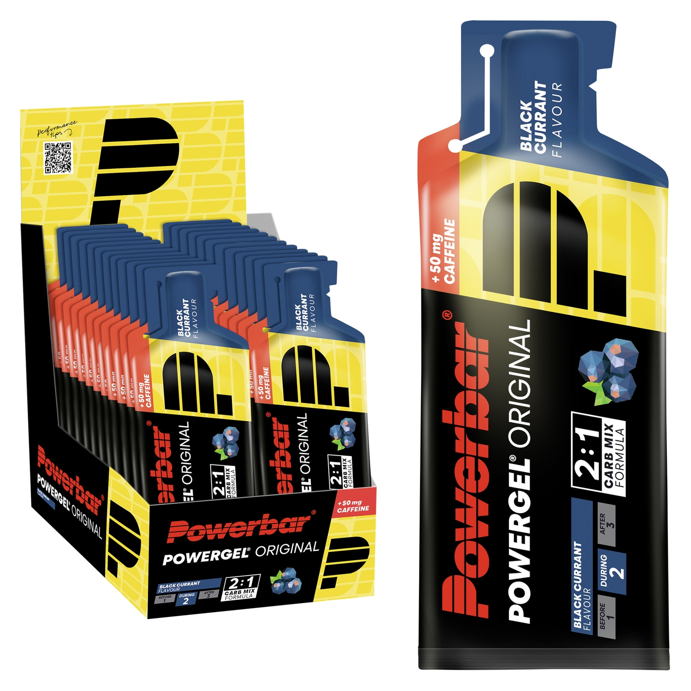 POWERBAR PowerGel Fruit Black Currant High Carb Energie Gel Natrium 24 x 41 g