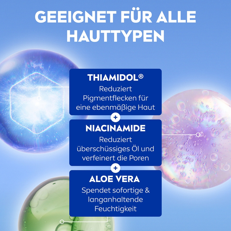 Hautpflege-Produkt mit THIAMIDOL, Niacinamid und Aloe Vera für alle Hauttypen.