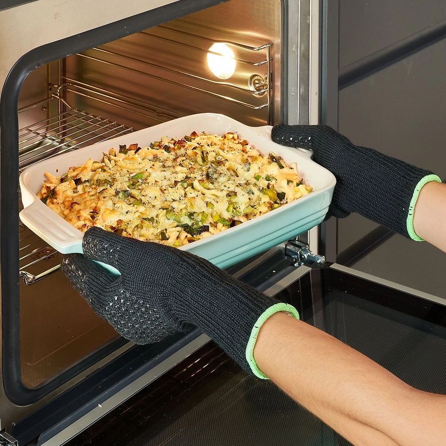 BETTY BOSSI Grill- und Ofenhandschuhe, S/M aus Baumwolle Aramid Schwarz Grün NEU