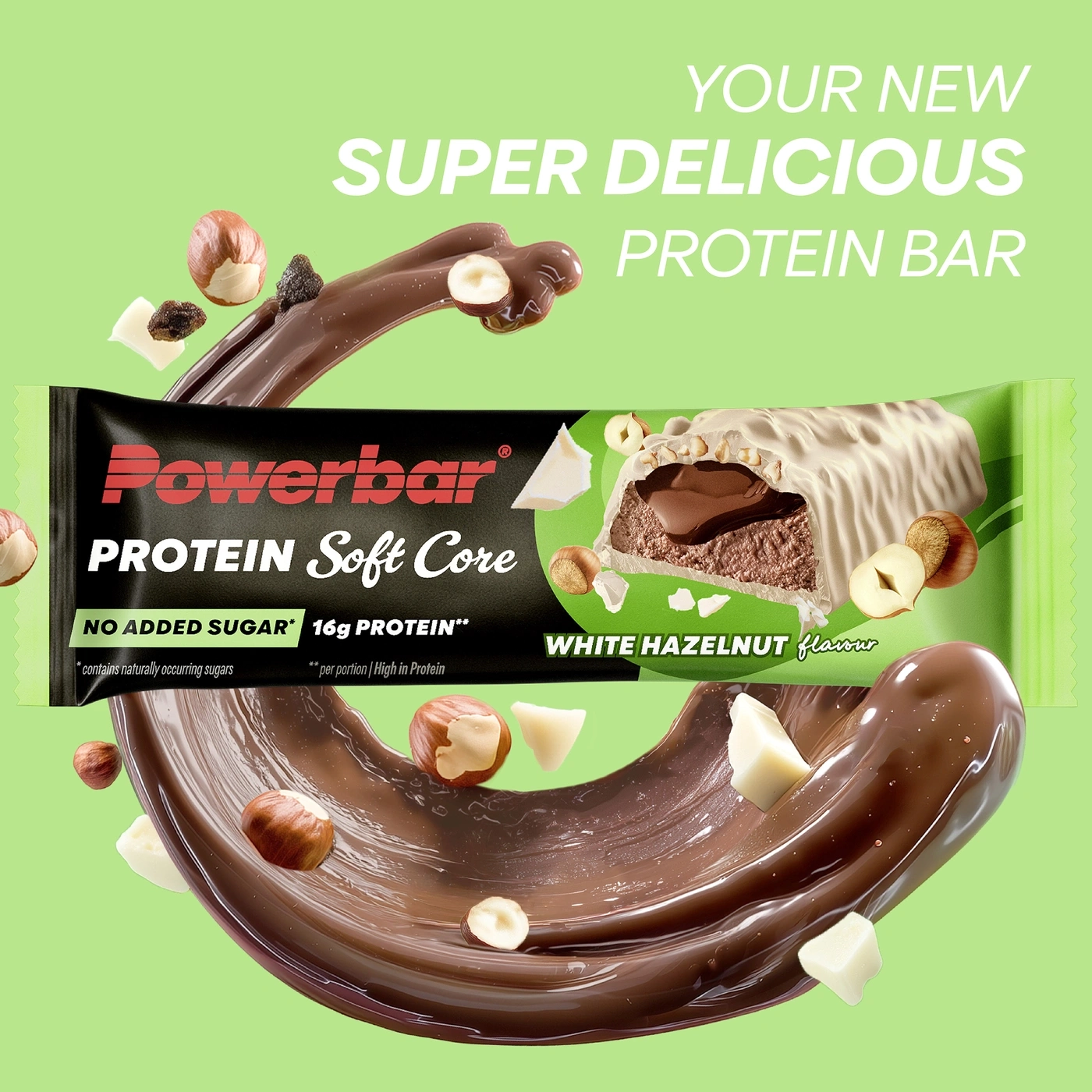 Powerbar Protein Soft Core White Hazelnut Riegel mit Schokoladenüberzug und Nüssen