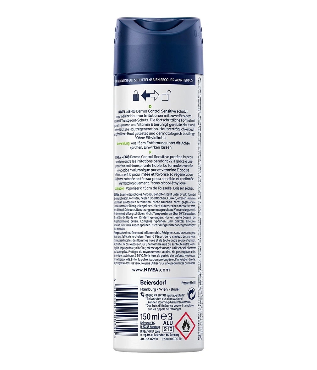 Nivea Men Deo Control Sensitive Anti-Transpirant-Schutz mit Hyaluron und Vitamin E.