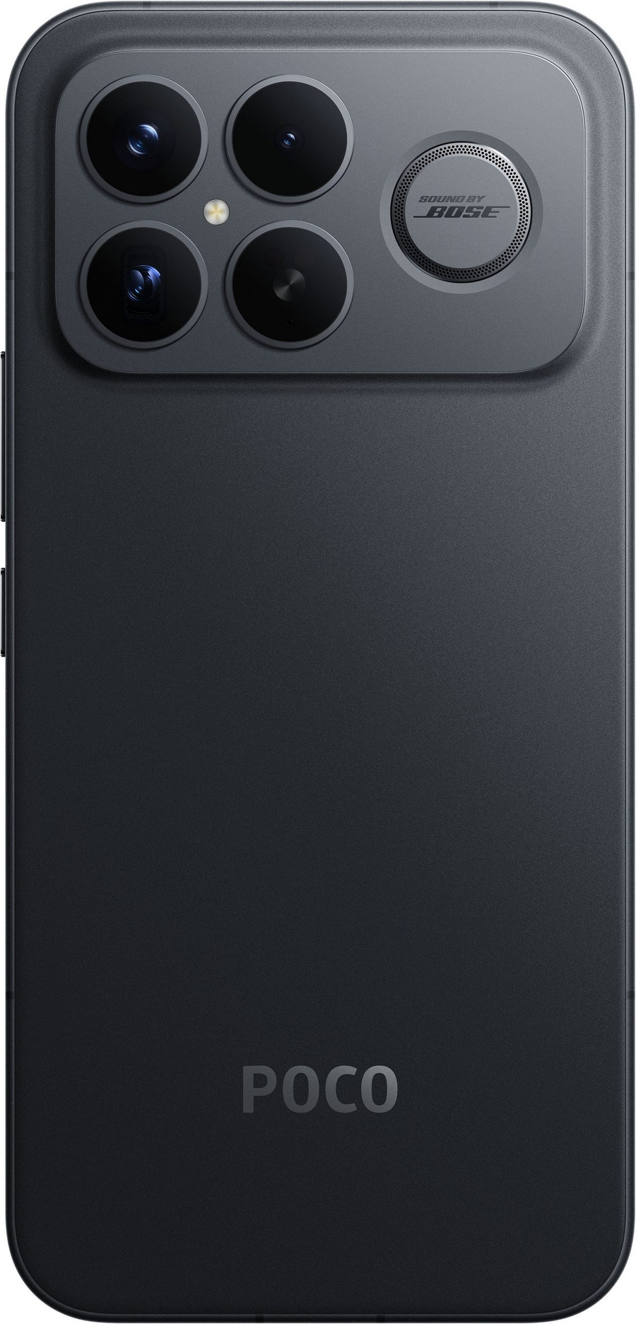 Schwarzes Smartphone mit vier Kameralinsen und dem Bose-Logo