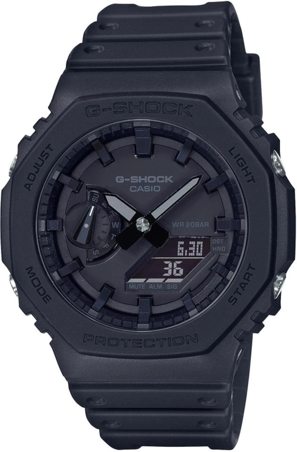 Schwarze G-Shock Casio Uhr mit digitaler und analoger Anzeige, WR 20BAR