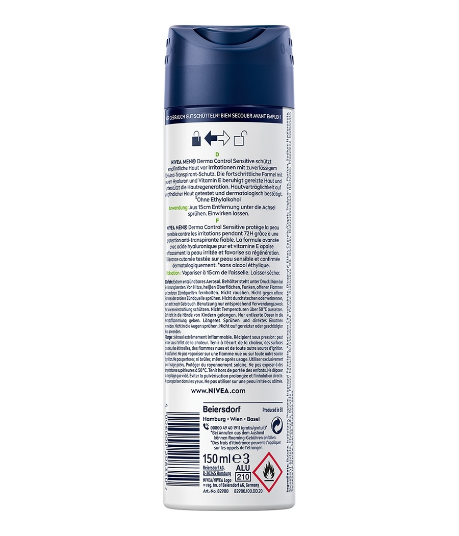 NIVEA Deodorant Men Derma Control Sensitive Deospray 6 x 150ml
