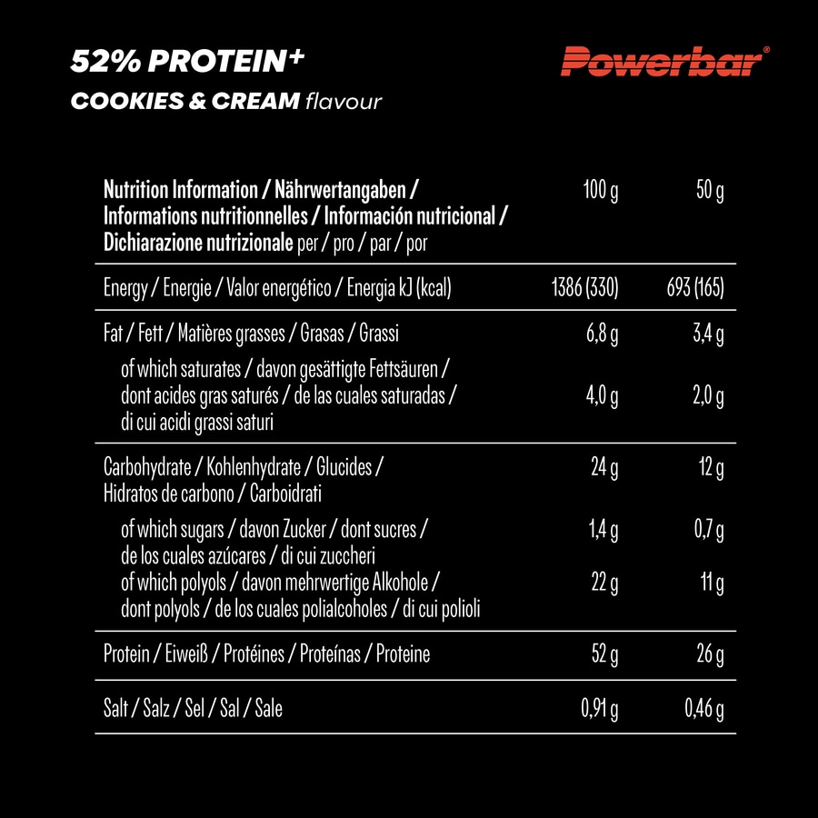 POWERBAR 52% Protein Plus Cookies&Cream 20x50g High Protein Low Sugar Riegel