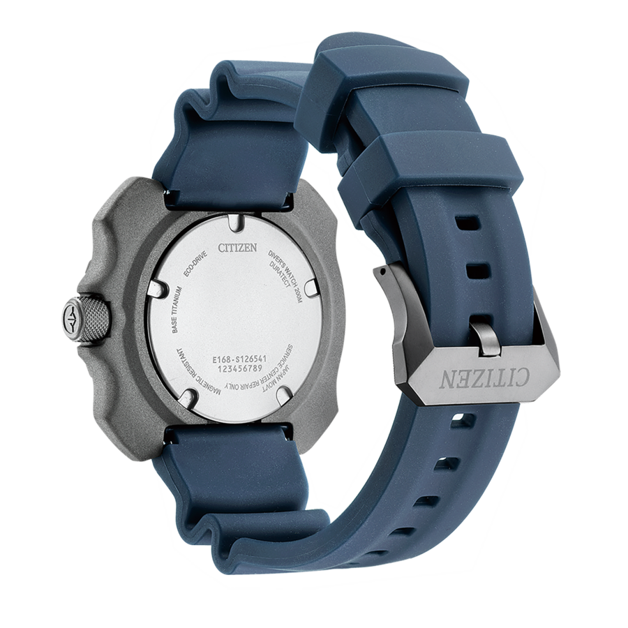 Citizen-Uhr, Rückseite, blaues Armband, Eco-Drive, Titan, wasserdicht, japanisches Uhrwerk
