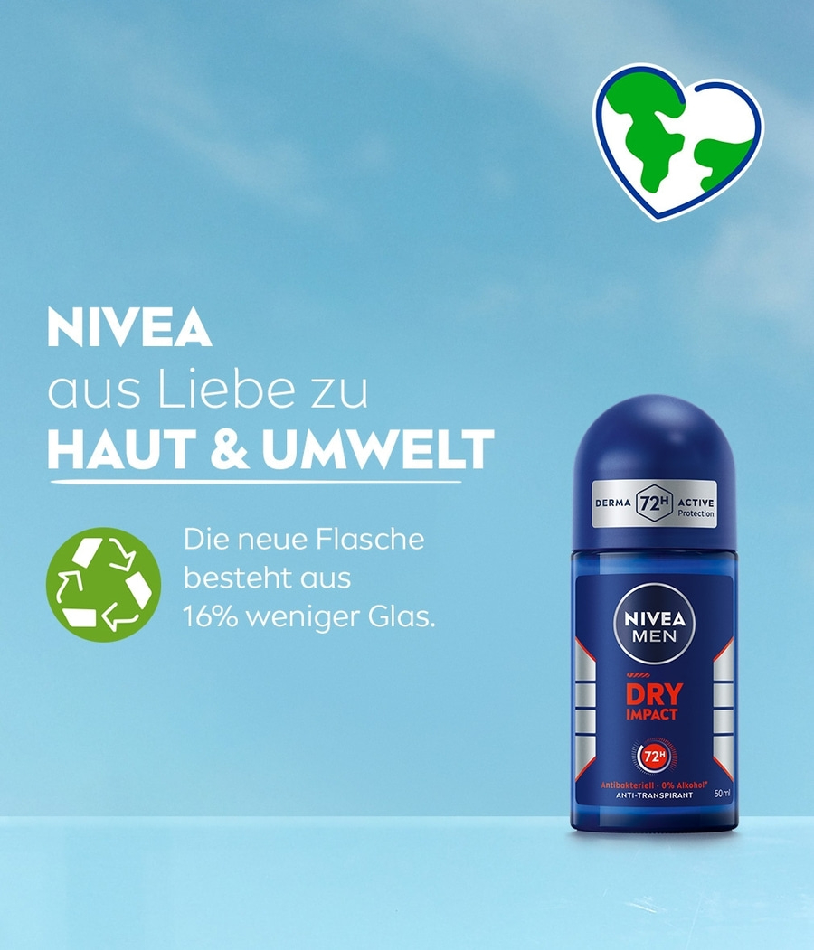 NIVEA MEN Deodorant Dry Impact Deo Roll-On, 6 x 50ml