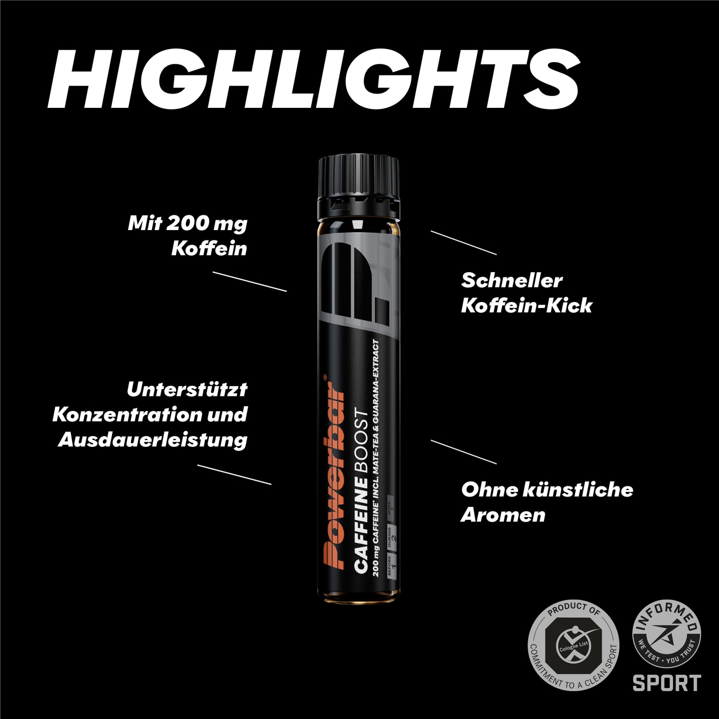 POWERBAR Caffeine Boost Koffeinbooster Black Line 200 mg Koffeein 20 x 25 ml