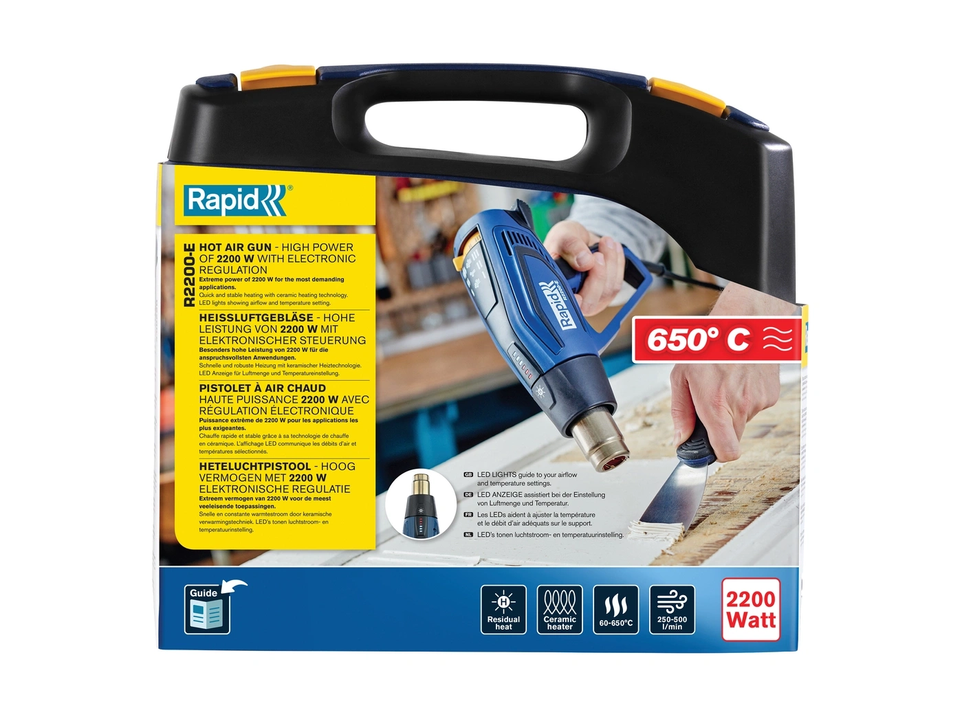 RAPID R2200-E Heißluftpistole 2200W Heißluftfön 60-650°C im Koffer Keramik Heiß
