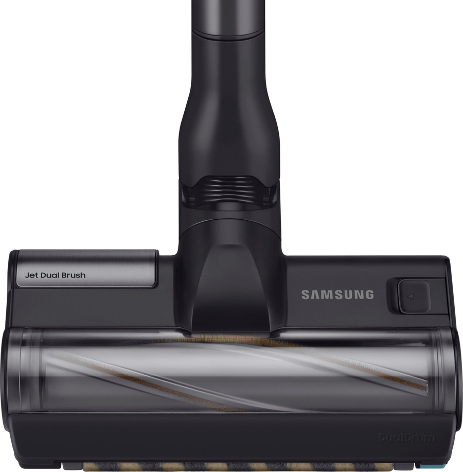 Schwarze Samsung Staubsaugerdüse mit "Jet Dual Brush" und "Dual Drum" Beschriftung