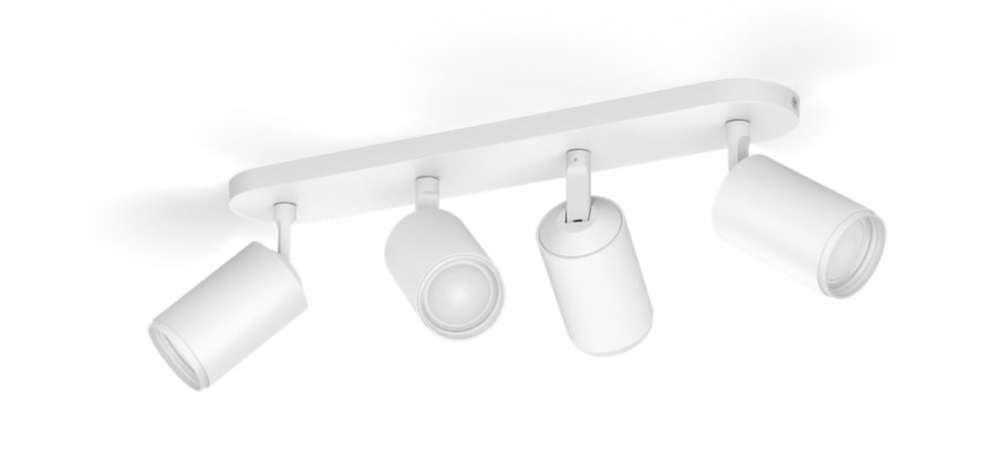 Weiße Deckenleuchte mit vier verstellbaren Strahlern, modernes Design, minimalistisch