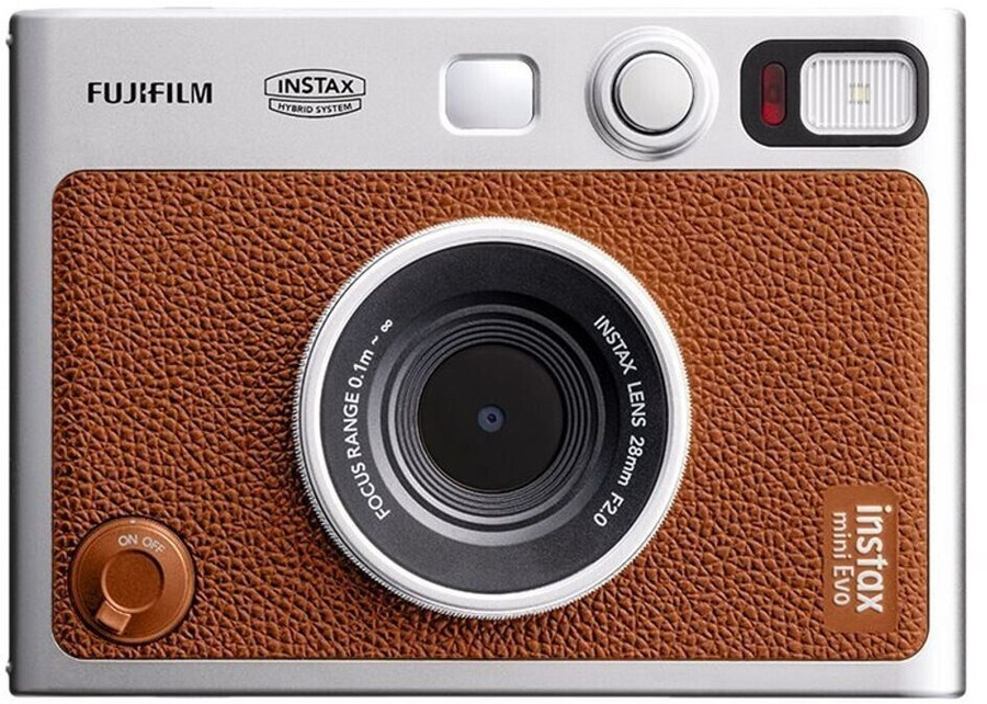 Fujifilm Instax Mini Evo Kamera mit braunem Lederprint