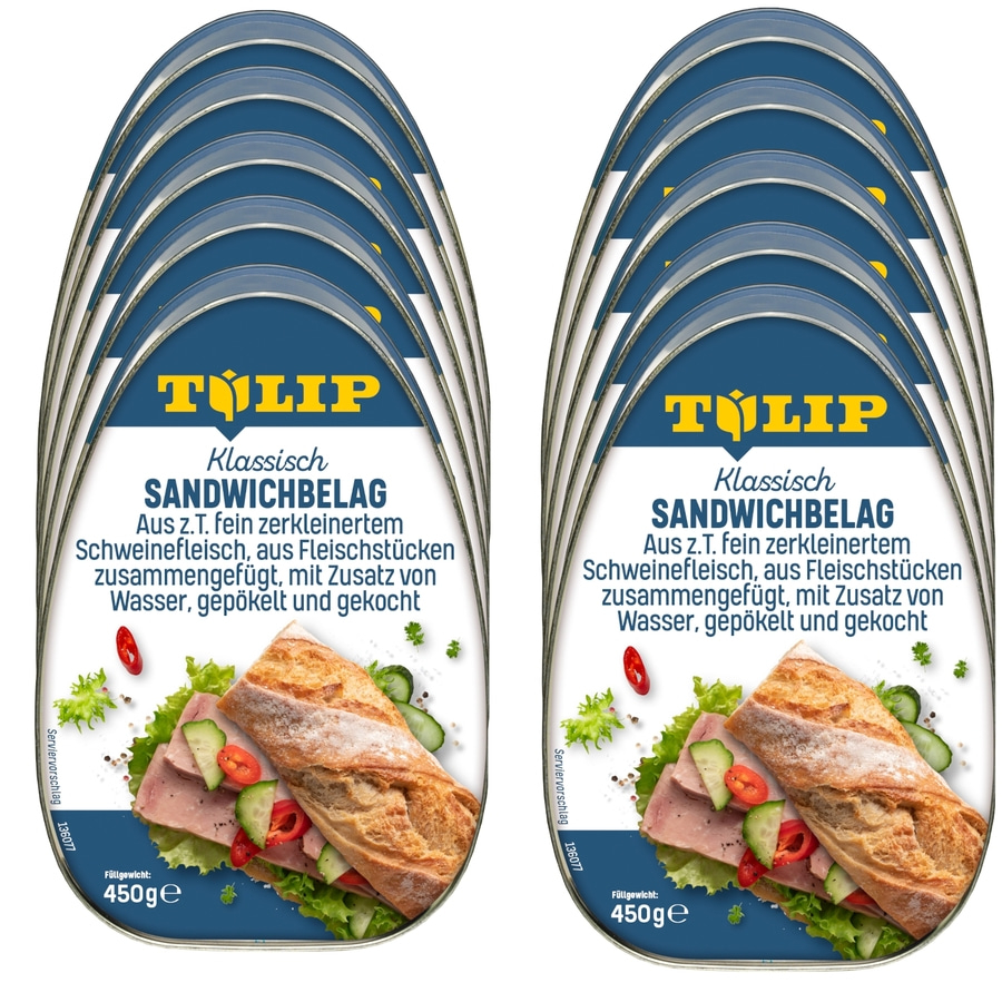 Mehrere Dosen Sandwichbelag von Tulip, Klassisch, 450g, mit Schweinefleisch