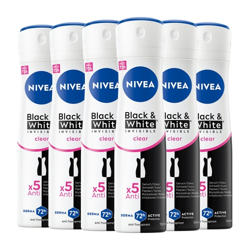 NIVEA Deodorant Black & White Invisible Clear Deo Spray, 6 x 150ml