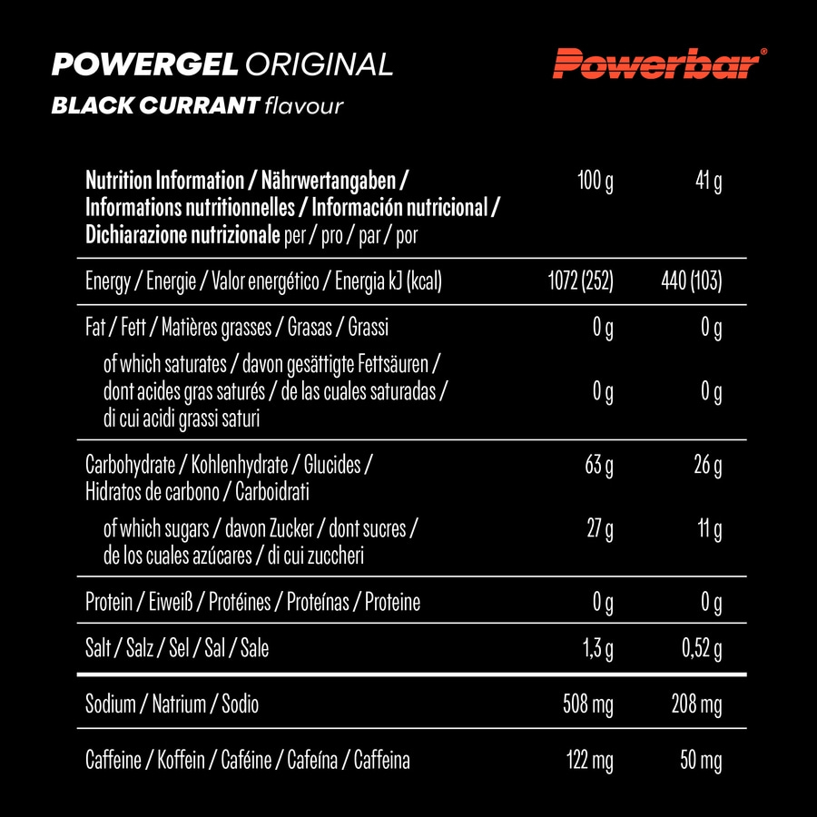 POWERBAR PowerGel Fruit Black Currant High Carb Energie Gel Natrium 24 x 41 g