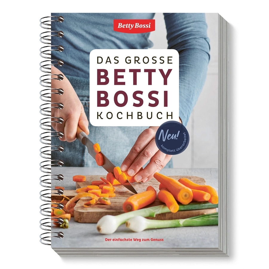 Kochbuch von Betty Bossi mit Karotten und Zwiebeln. Neu überarbeitet.
