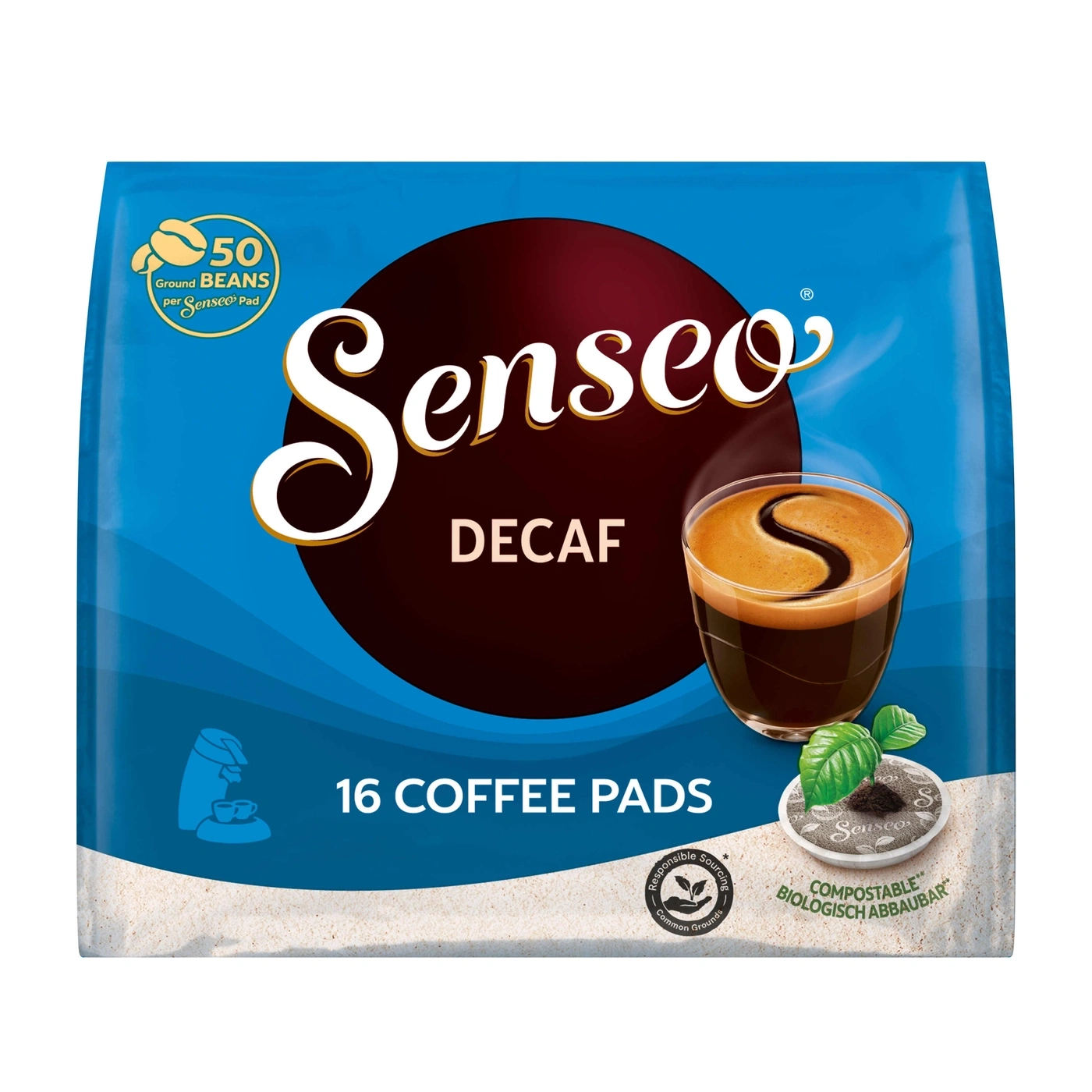 Senseo Decaf Kaffee Pads, 16 Stück, kompostierbar, biologisch abbaubar