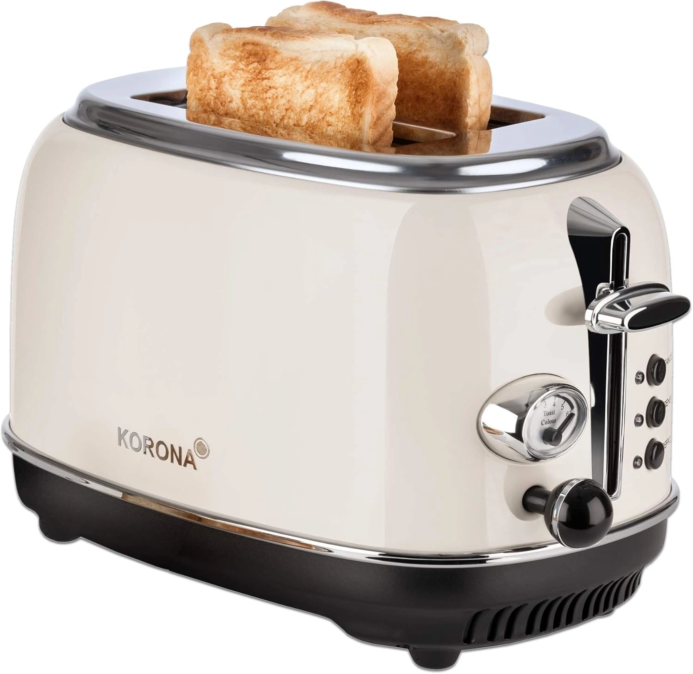 Toaster mit zwei Toastscheiben, cremefarben, Marke Korona, Toastfarbe einstellbar.