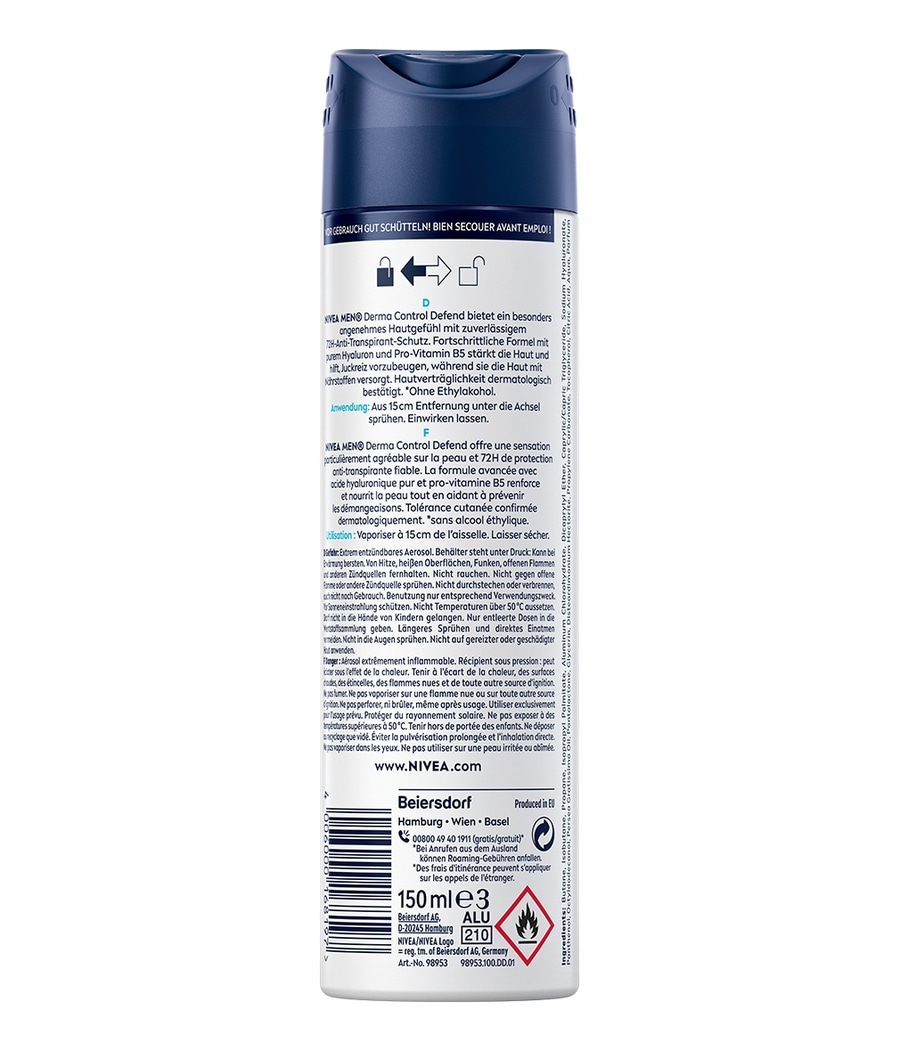 NIVEA Deodorant Men Derma Control Defend Deospray 6 x 150ml