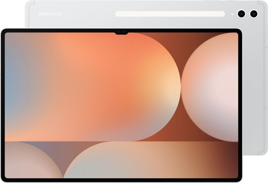 Samsung Tablet mit orangefarbenem Hintergrund und zwei Kameras