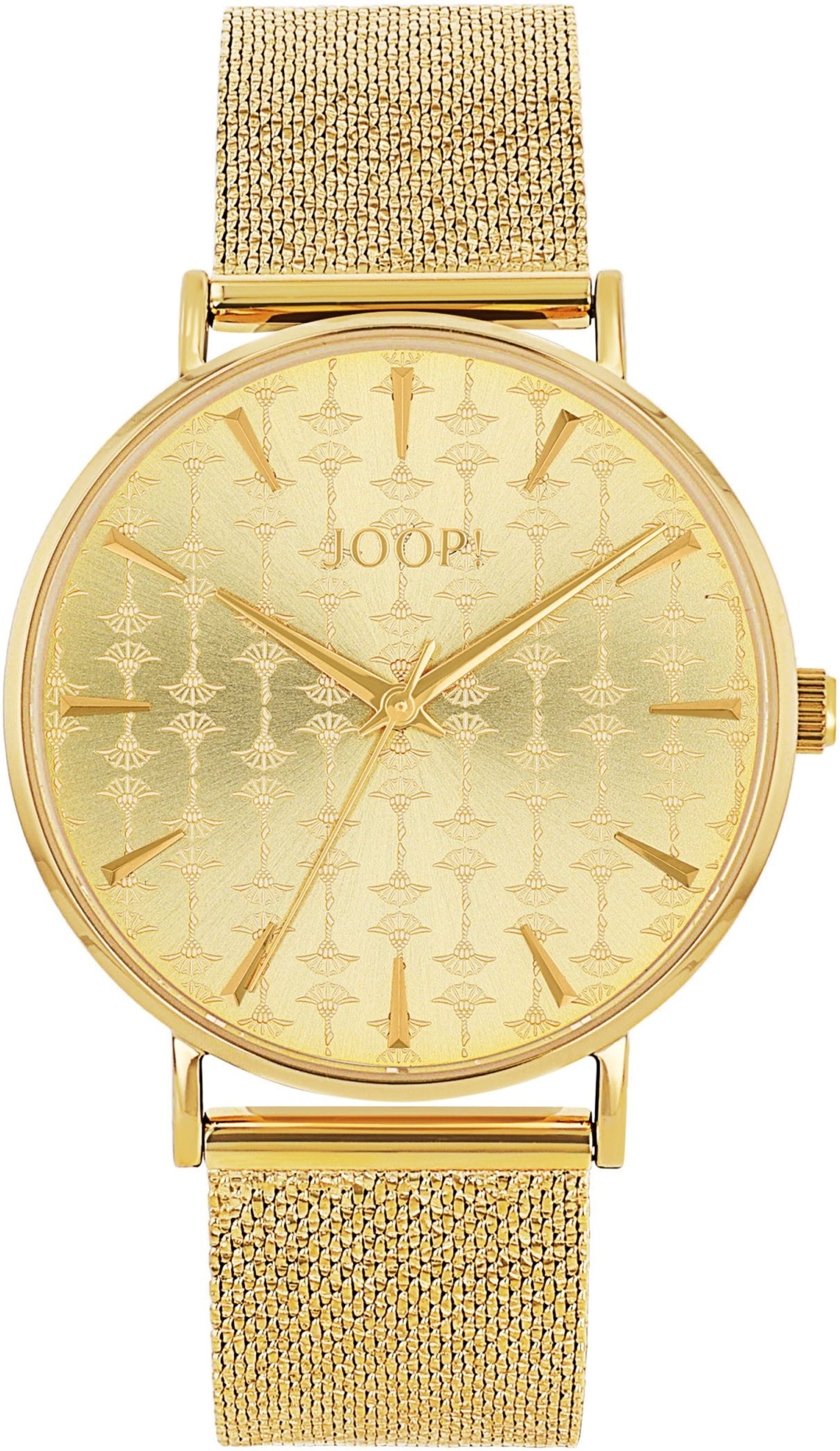 Goldene JOOP! Uhr mit goldenem Zifferblatt und Armband, Nahaufnahme