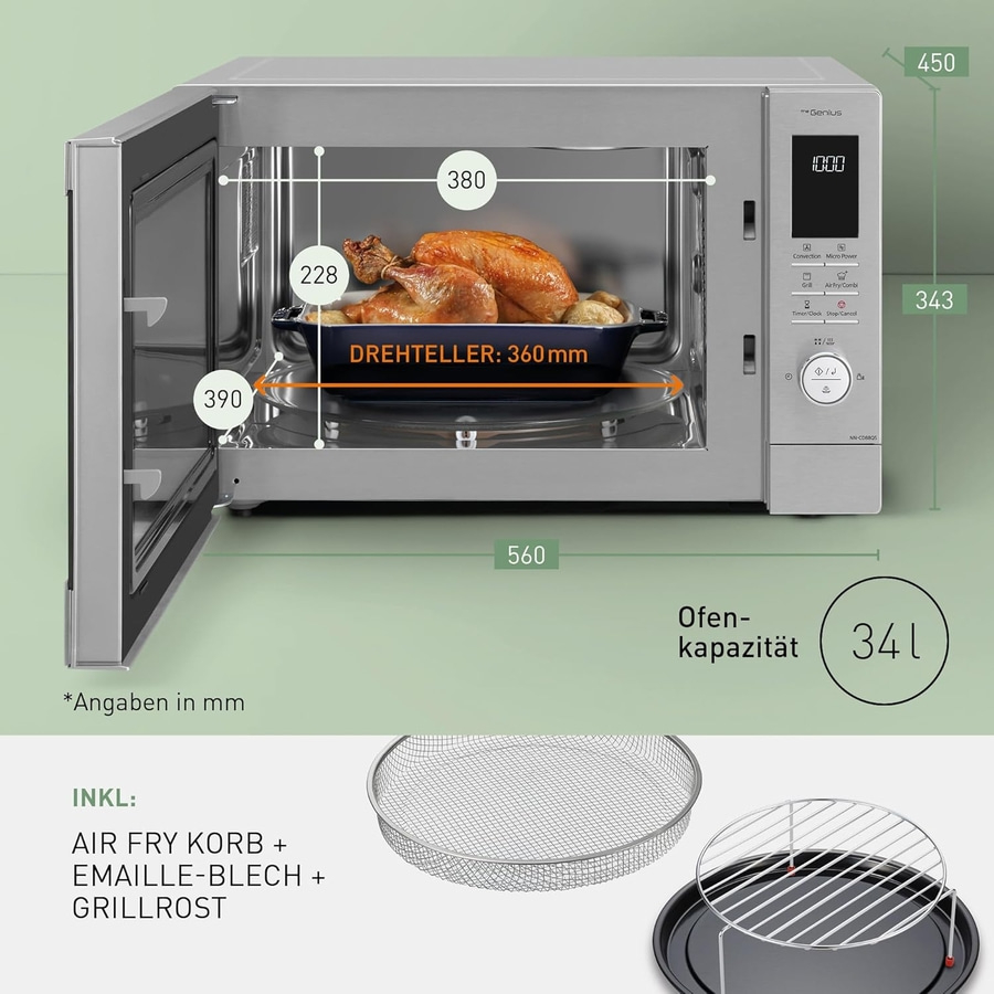 PANASONIC 4in1 Kombigerät Air Fryer + Mikrowelle + Grill + Heißluft NN-CD88QSEPG