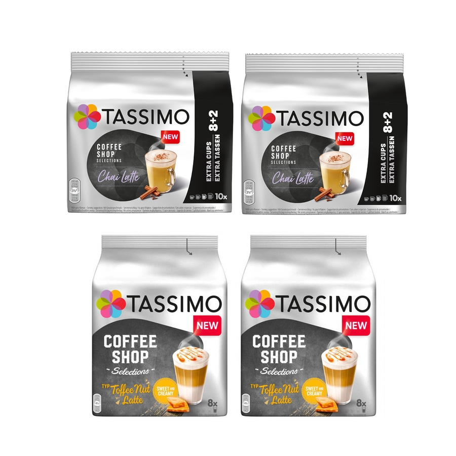 Tassimo Chai Latte und Tassimo Toffee Nut Latte Kaffee-Pads.