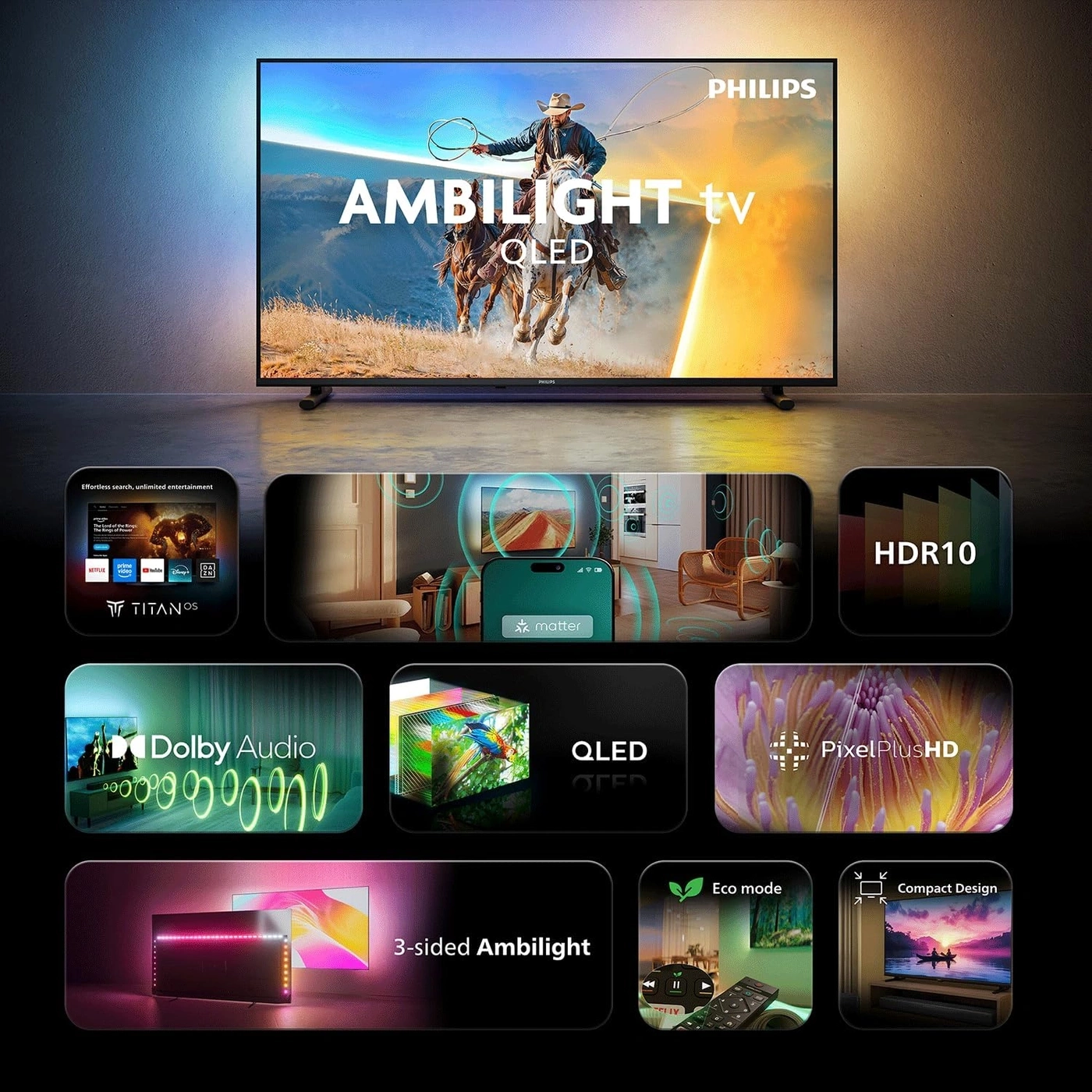 PHILIPS QLED Ambilight Fernseher 40 Zoll 100 cm Full HD Smart TV 40PQS6901/12