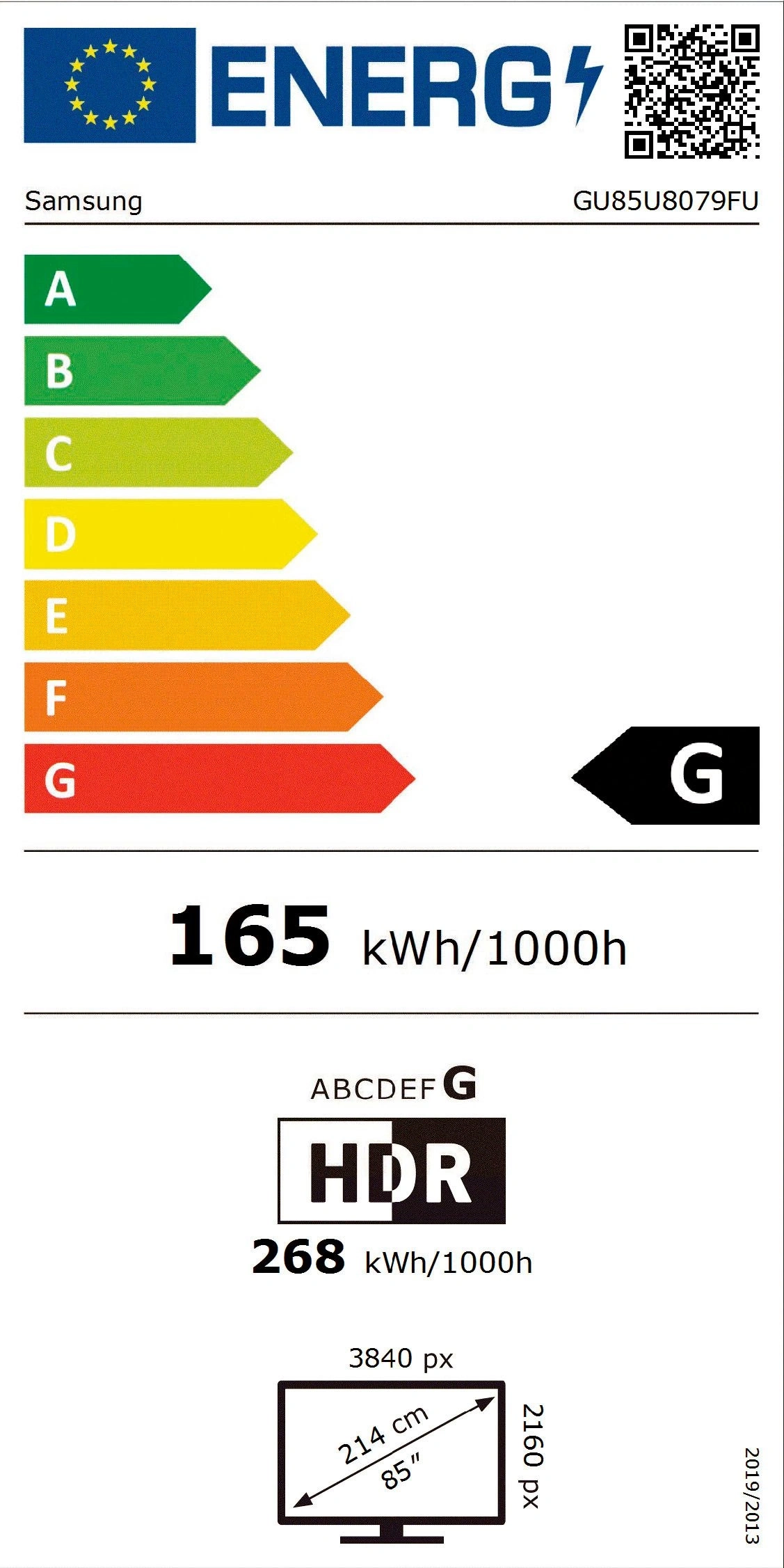 Energieeffizienzlabel für einen Samsung Fernseher, Klasse G.