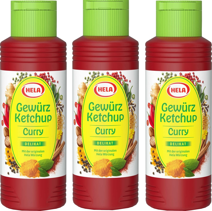 3 x Hela Ketchup Curry delikat Gewürzketchup 300 ml Flasche Ketchupflasche