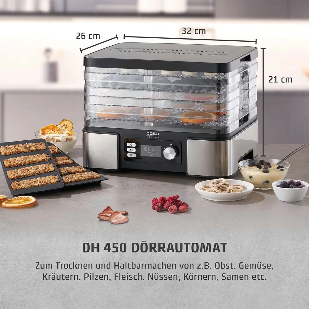 CASO Design DH 450 Dörrautomat 5 Ebenen 30-70°C Timer 450W Edelstahl NEU