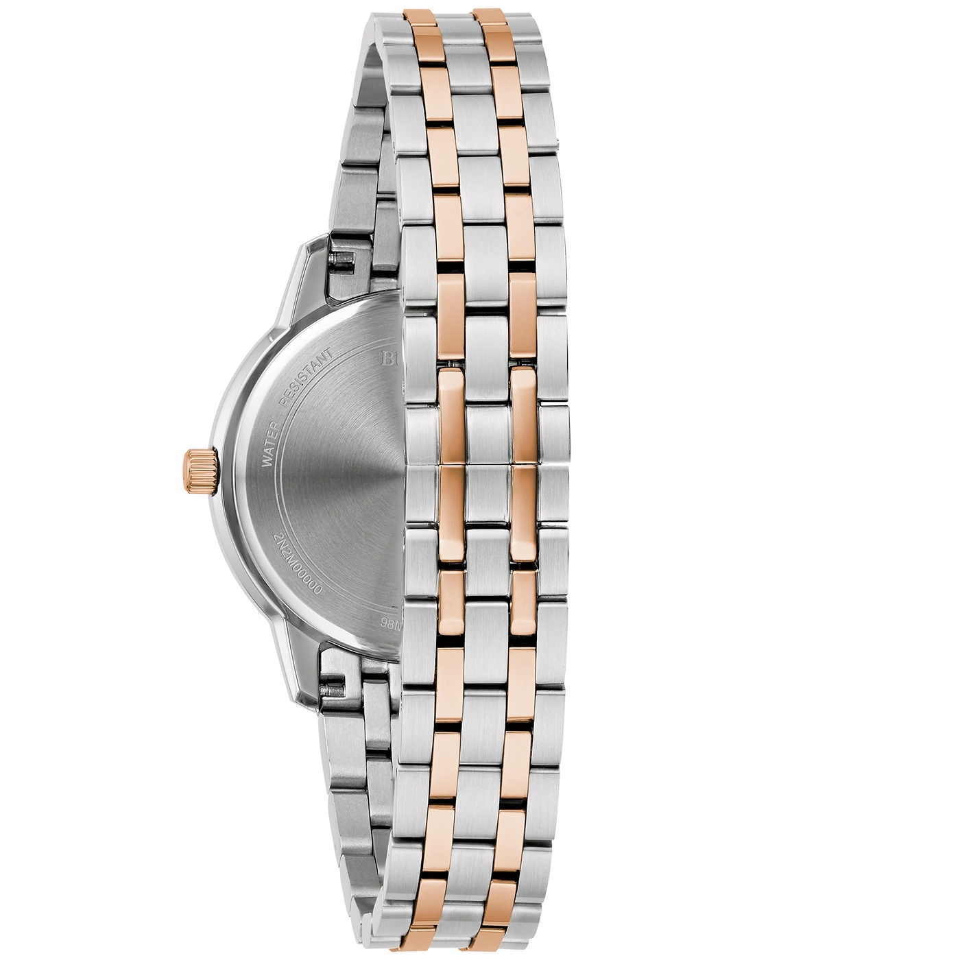 Uhr mit silbernem und roségoldfarbenem Armband, Nahaufnahme, Detailaufnahme, Wasserfest