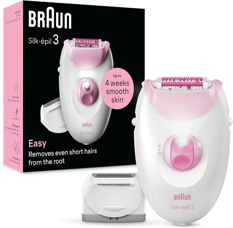 Braun Silk-épil 3 Epilierer, 3 in 1, Smart Light, 20 Pinzetten, für glatte Haut