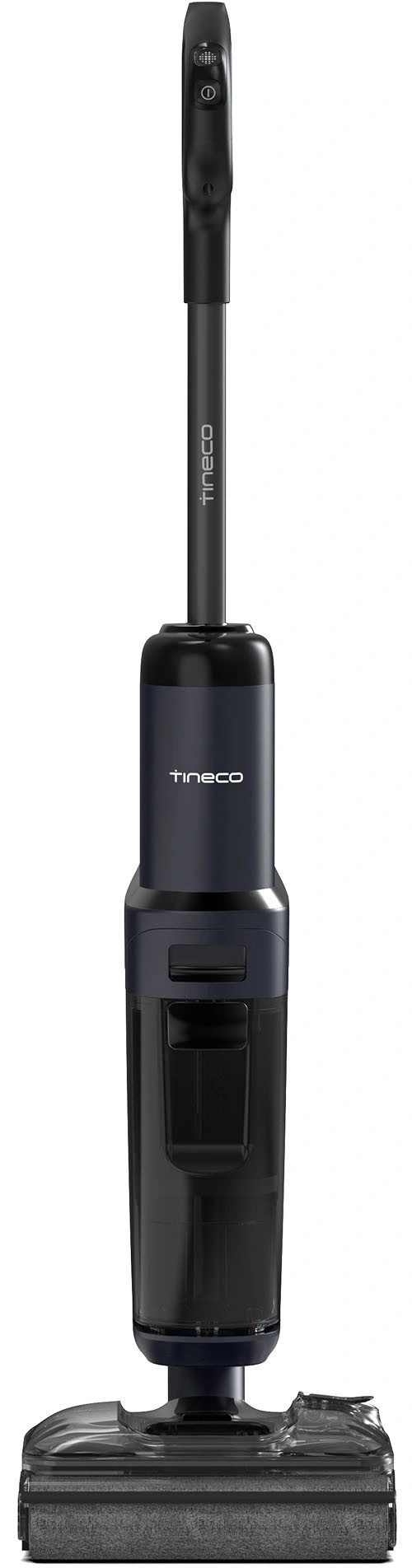 Dunkelblauer Staubsauger mit Tineco-Logo und Bedienelementen am Griff.