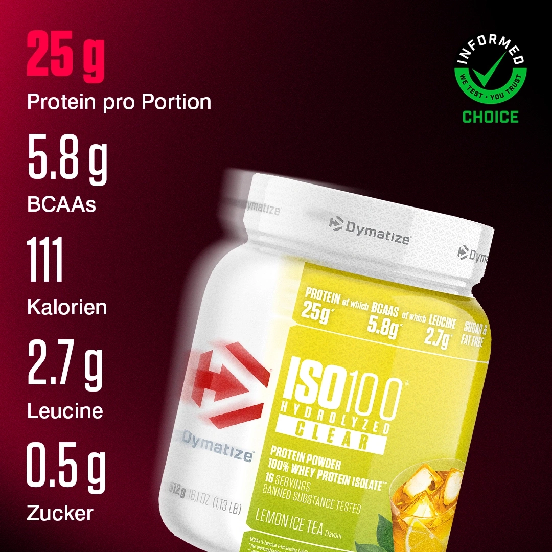 Dymatize ISO100 Hydrolyzed Clear Protein Powder, Lemon Ice Tea flavour.