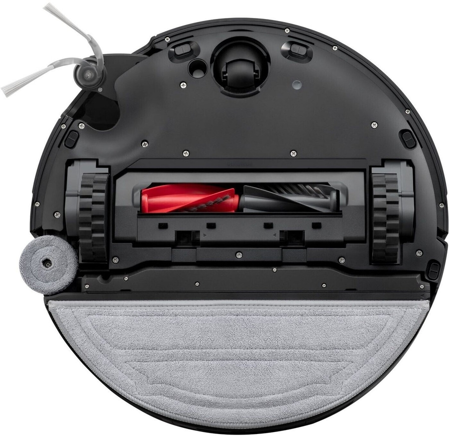 Roboter-Staubsauger, schwarz, mit Bürsten und Wischtuch, für die Reinigung von Böden