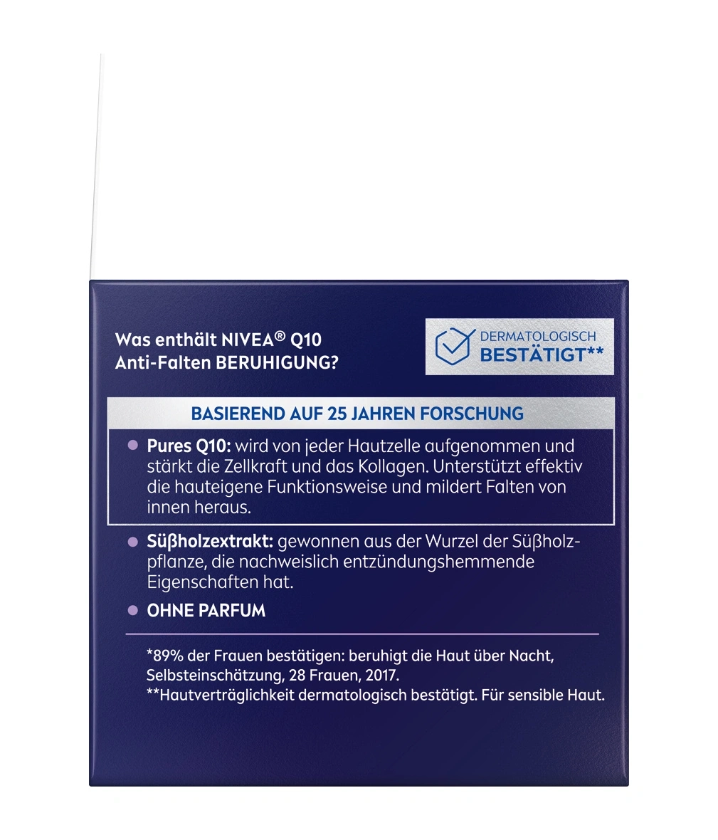 NIVEA Q10 Anti-Falten Beruhigung, dermatologisch bestätigt, Inhaltsstoffe, ohne Parfum, Hautpflege