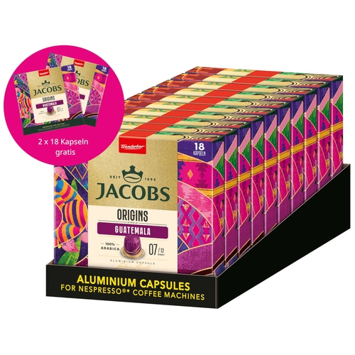 Jacobs Origins Guatemala Kaffeekapseln, 2x18 Kapseln gratis, für Nespresso Maschinen