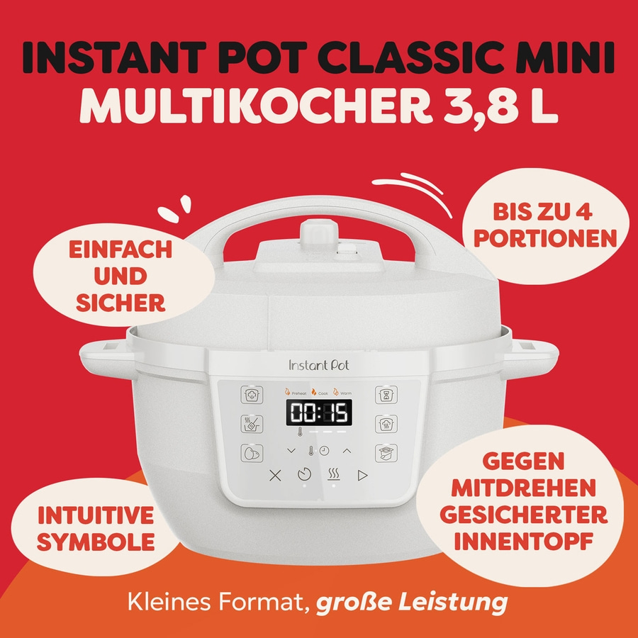 INSTANT POT Classic Mini 7in1 Multikocher 3,8L 800W Slow Cooker Schongarer Weiß