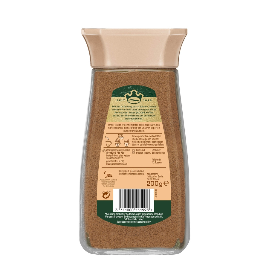 JACOBS löslicher Kaffee Crema 6 x 200 g Gläser Löskaffee Instantkaffee