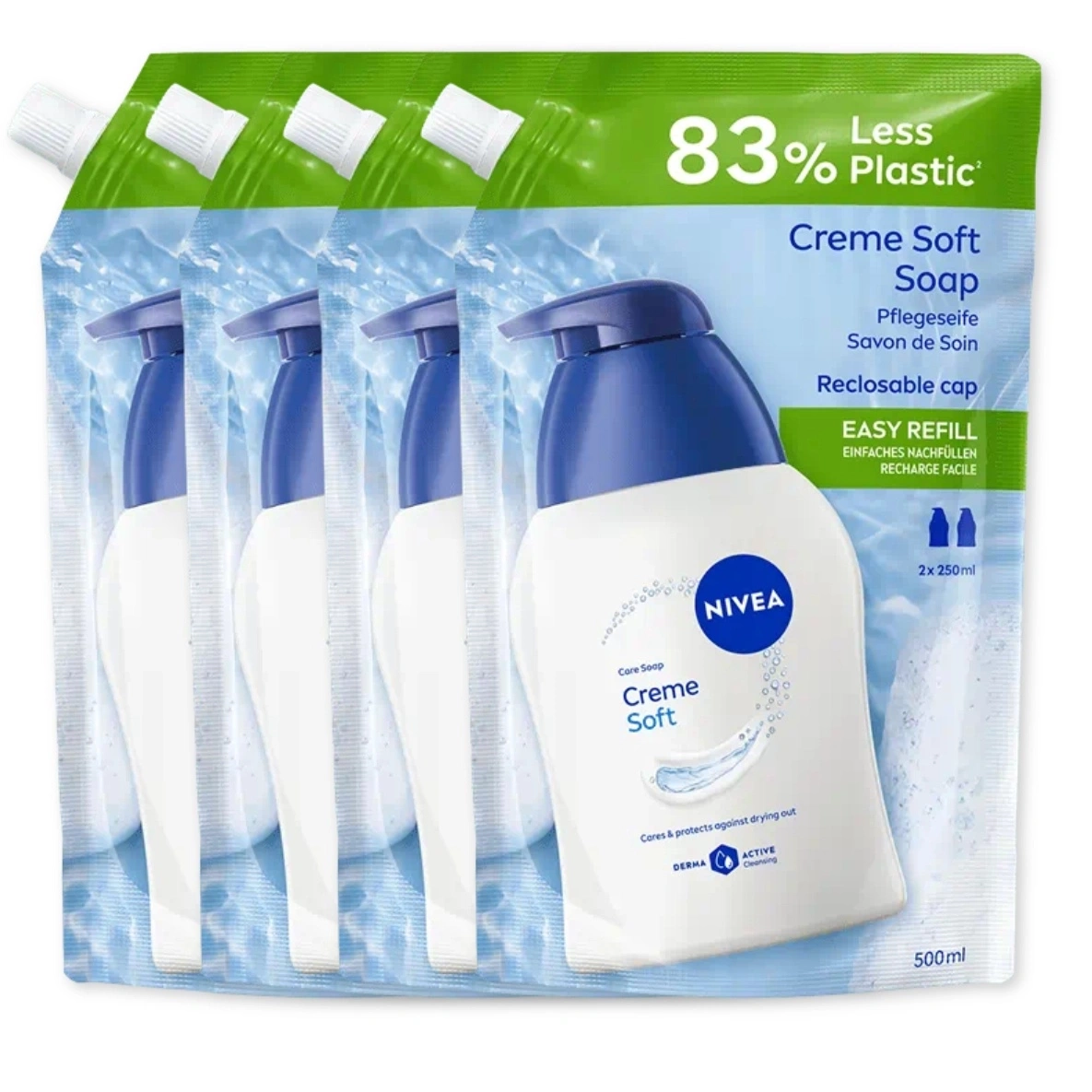 NIVEA Flüssigseife Nachfüllbeutel Creme Soft 4 x 500 ml