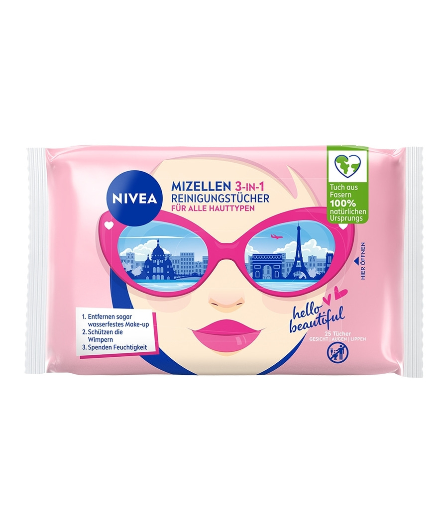 Nivea Mizellen Reinigungstücher, 3-in-1, für alle Hauttypen, entfernt Make-up, schützt Wimpern