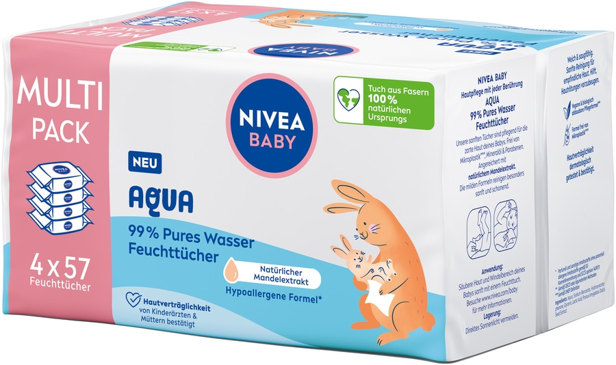 NIVEA Baby Aqua Feuchttücher 2 x 228 Stück Weiches & saugfähiges Tuch