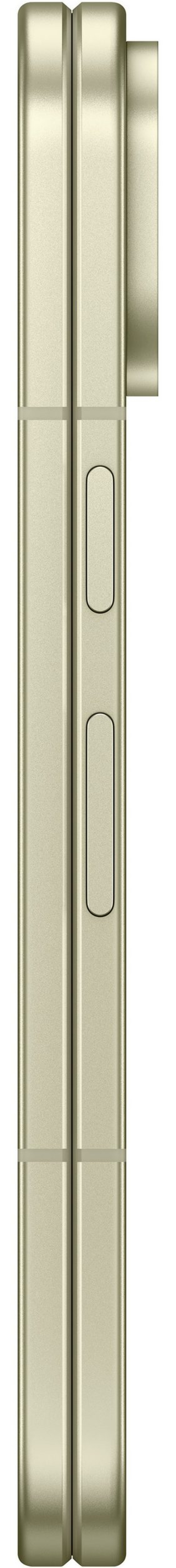 Seitliche Ansicht eines goldfarbenen Smartphones mit Bedienelementen.