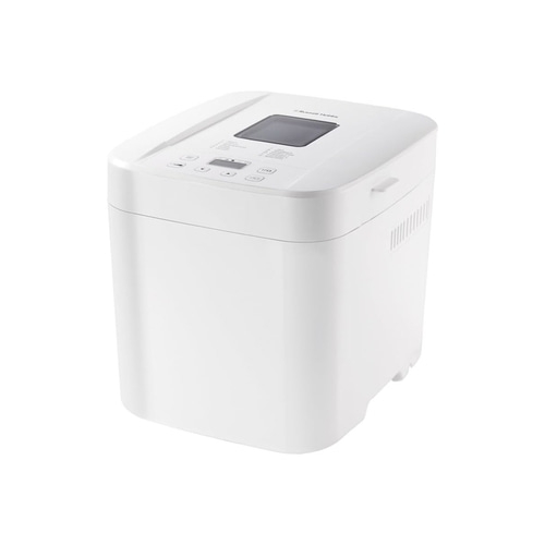 Weißer Brotbackautomat mit Bedienfeld und Display, isoliert auf weißem Hintergrund