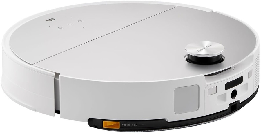 Weißer Roboter-Staubsauger mit silbernen Akzenten und der Aufschrift "VibraRise 4.0".